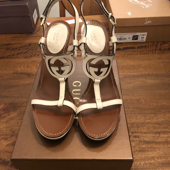 Gucci ivory leather heeled wedges - Picture 3 of 7